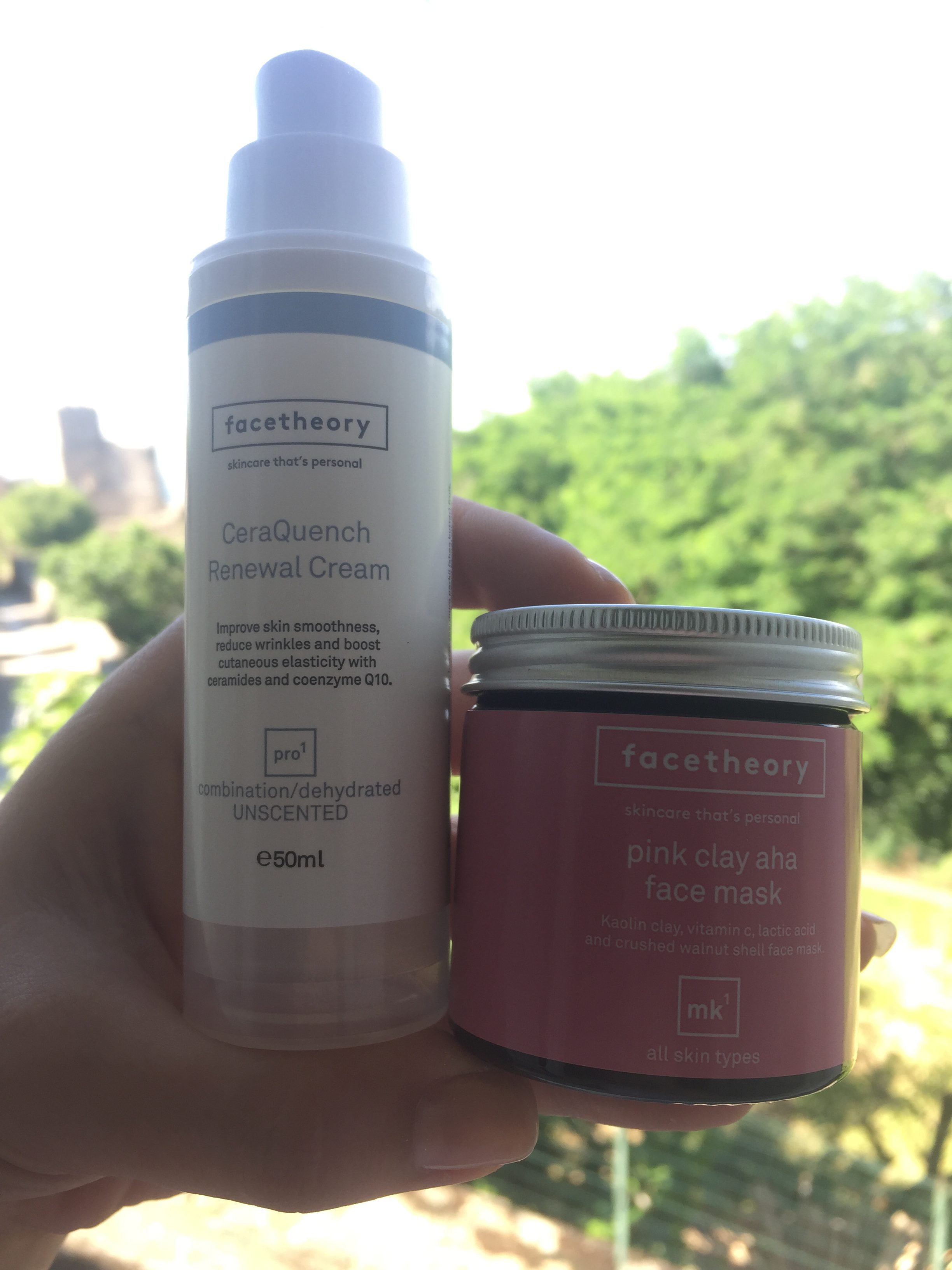 Face theory pink clay mask and CerQuench cream