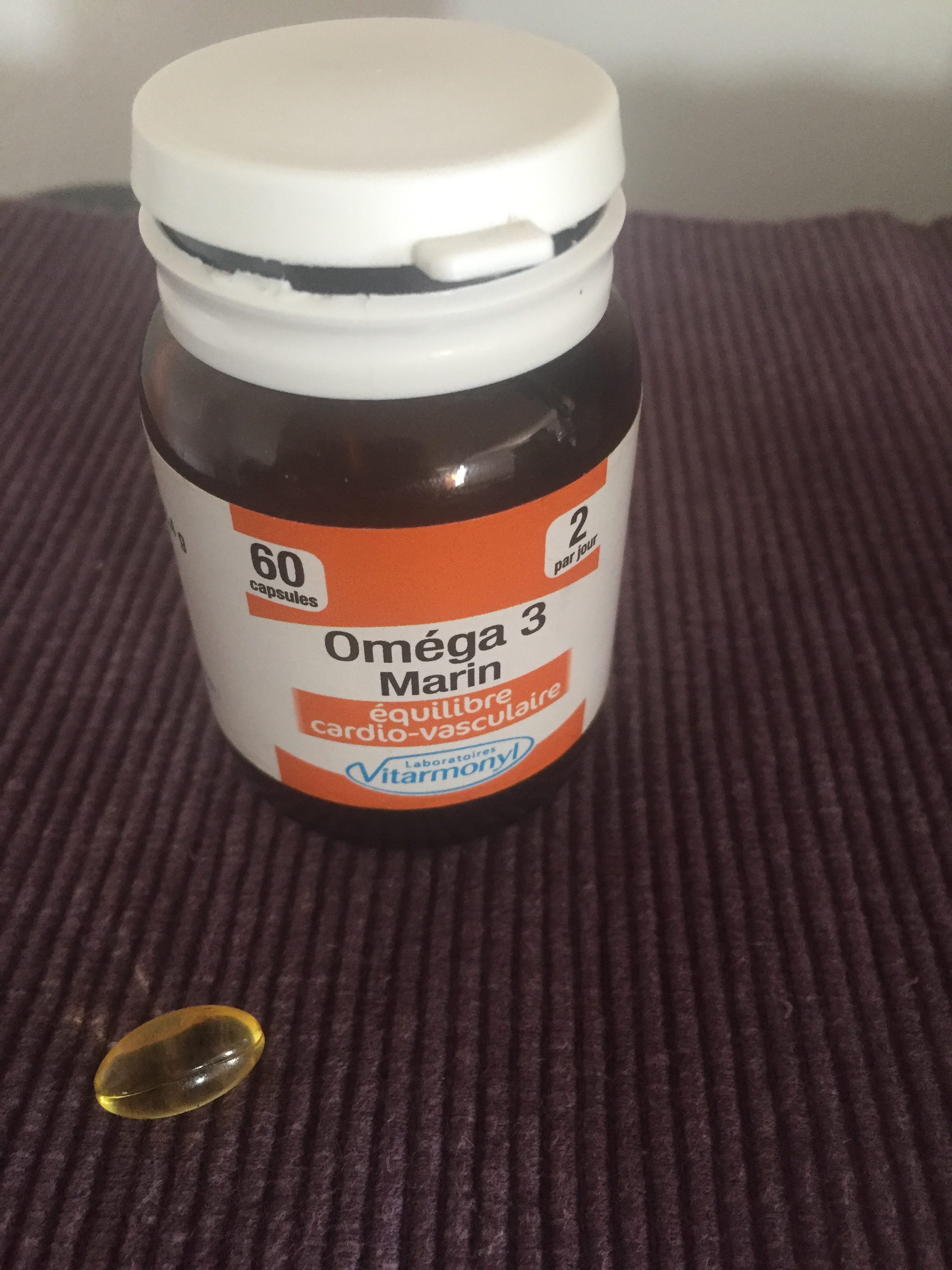 Omega 3 supplement bottle